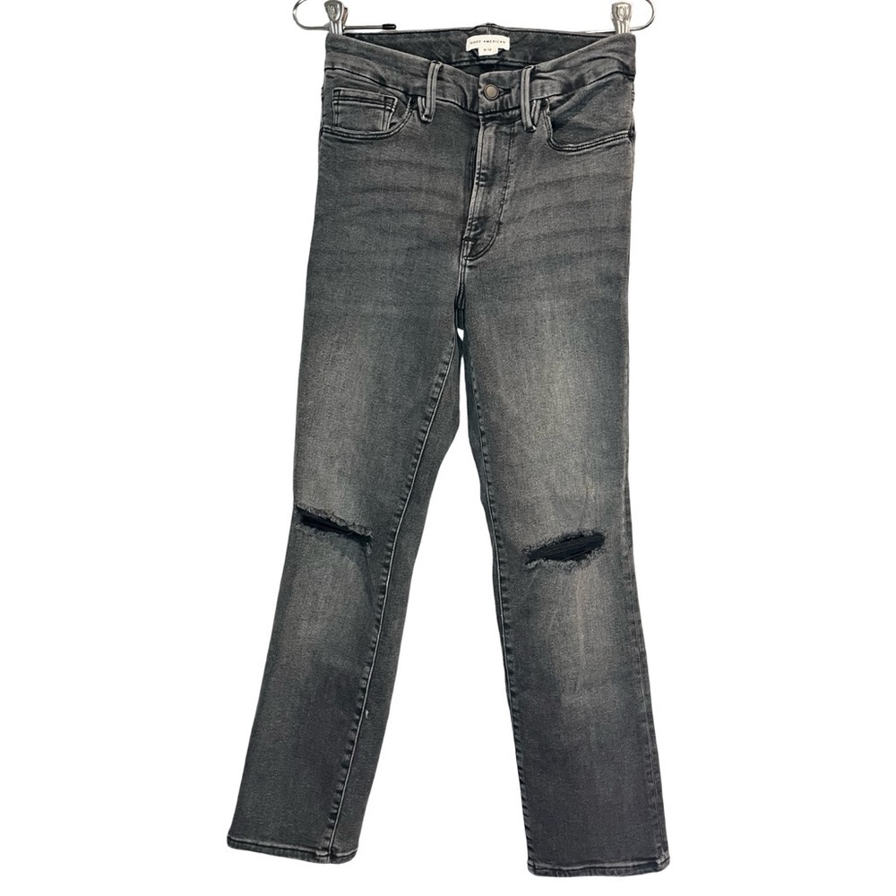 Good American Distressed Gray Straight Leg Jeans